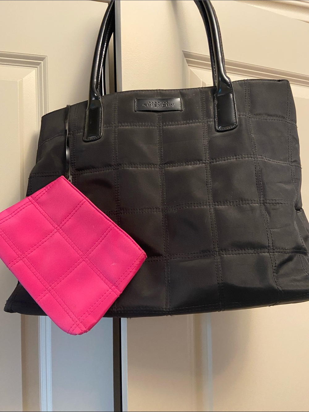 Givenchy Parfums Black Quilted Tote with Bright Pink Pouch